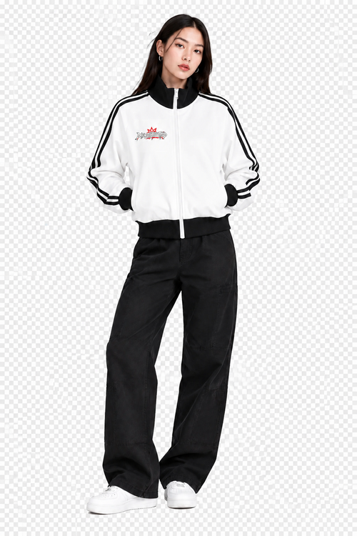 Contrast Side Stripe Fleece Cropped Track Jacket