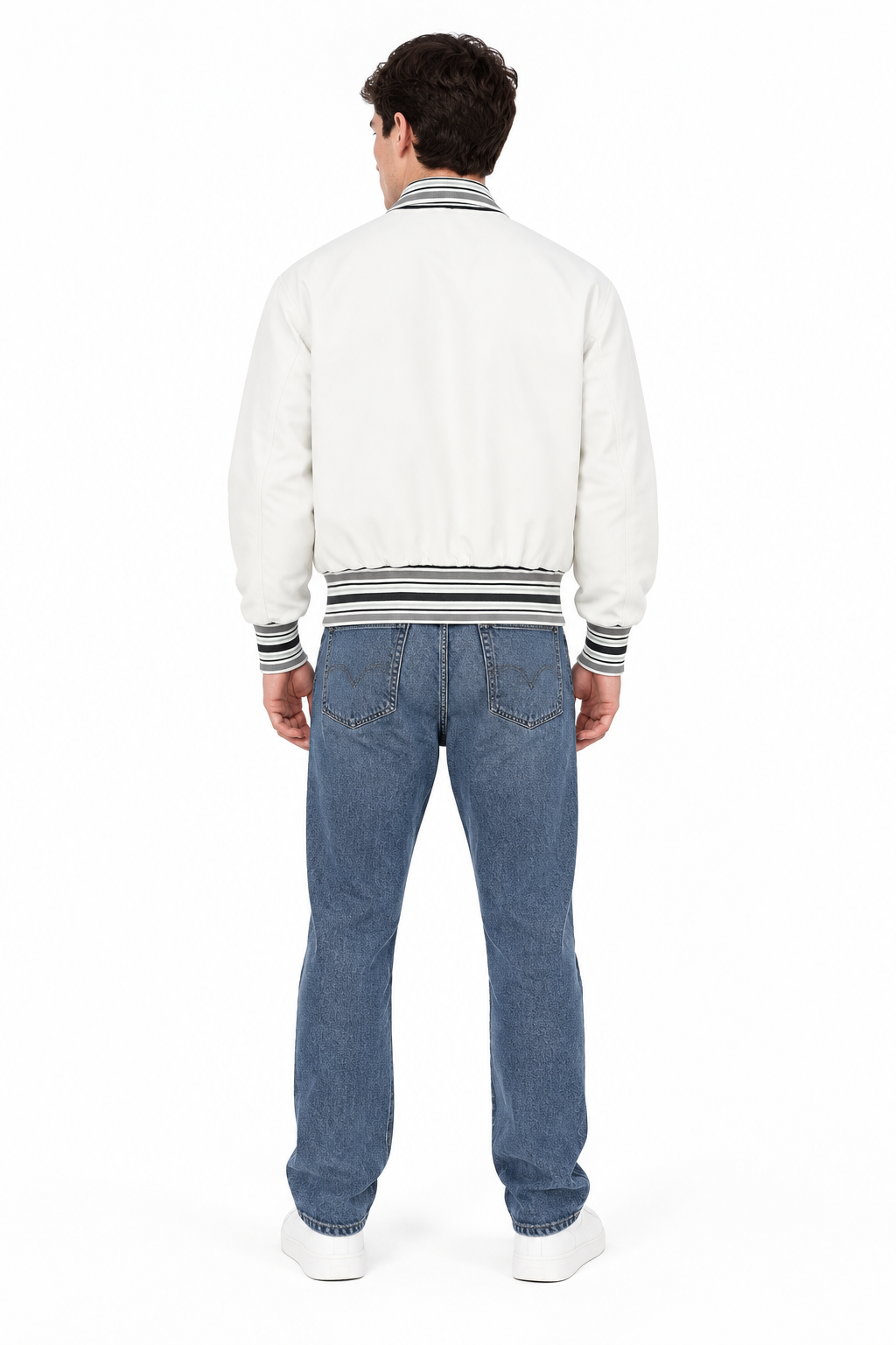 Striped Rib Collar Zip Jacket