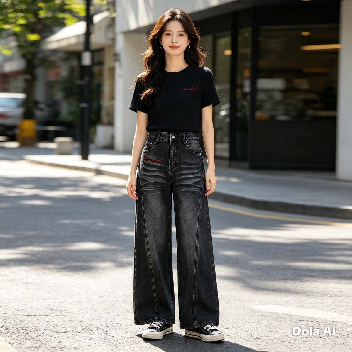 Women’s Vintage Wash Wide Leg Denim Jeans