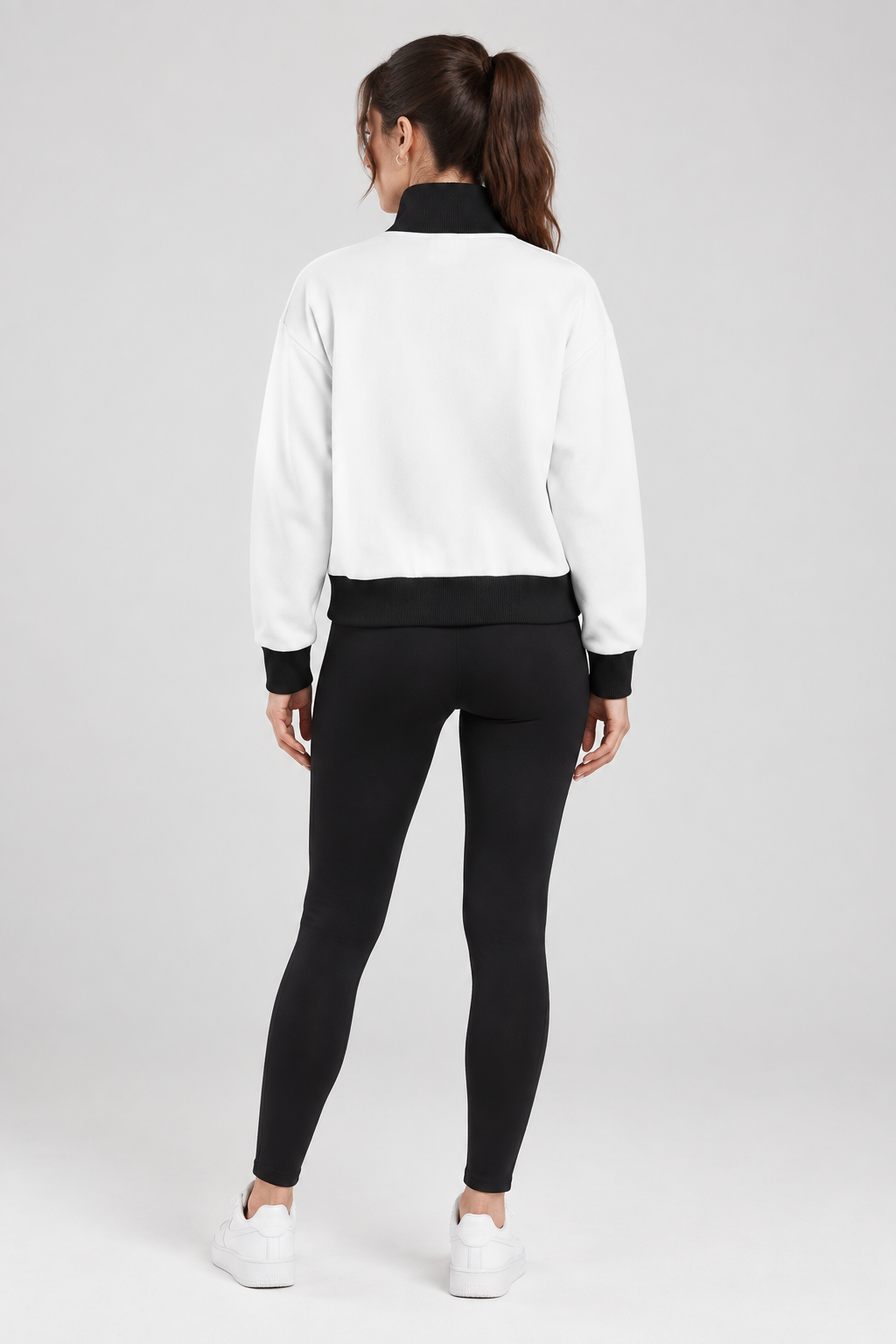 Contrast Side Stripe Fleece Cropped Track Jacket