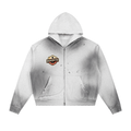Sun Fade Frayed Raw Edge Fleece Zip Hoodie