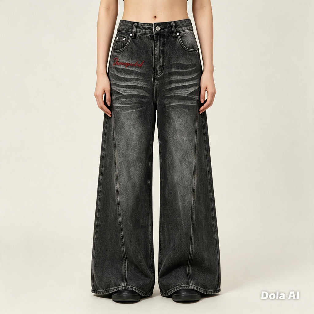 Women’s Vintage Wash Wide Leg Denim Jeans